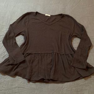 Black Waffle Knit Peplum Top L